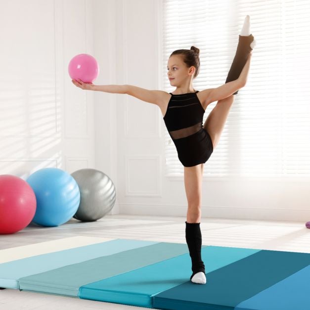 Coast Gymnastikmatte Blau - faltbare 3-teilige Trainingsmatte mit Tragegriffen - 180 x 120 x 4 cm