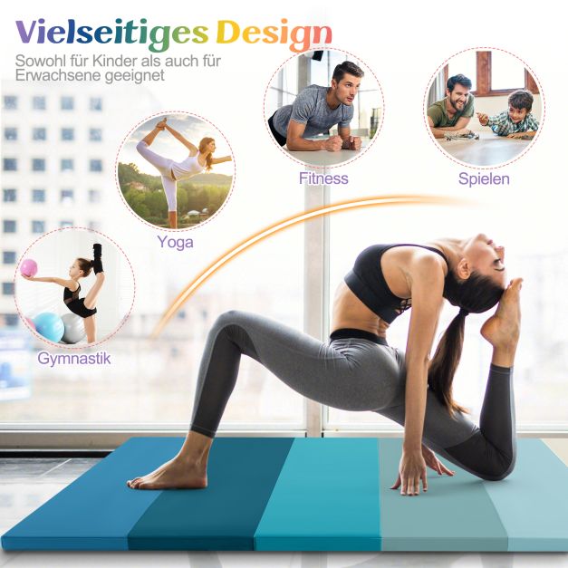 Coast Gymnastikmatte Blau - faltbare 3-teilige Trainingsmatte mit Tragegriffen - 180 x 120 x 4 cm