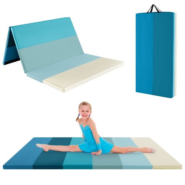 Coast Gymnastikmatte Blau - faltbare 3-teilige Trainingsmatte mit Tragegriffen - 180 x 120 x 4 cm