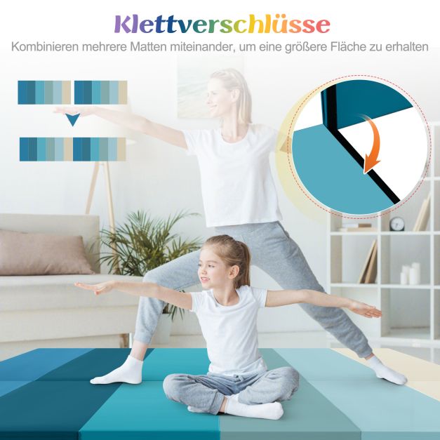 Coast Gymnastikmatte Blau - faltbare 3-teilige Trainingsmatte mit Tragegriffen - 180 x 120 x 4 cm