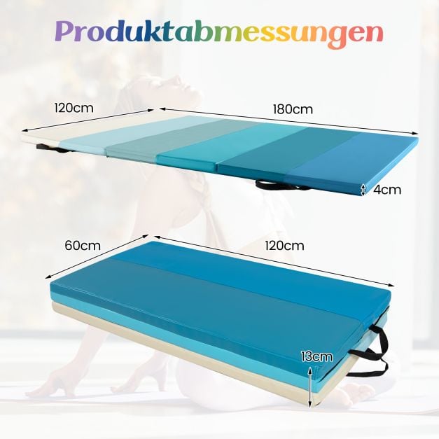 Coast Gymnastikmatte Blau - faltbare 3-teilige Trainingsmatte mit Tragegriffen - 180 x 120 x 4 cm