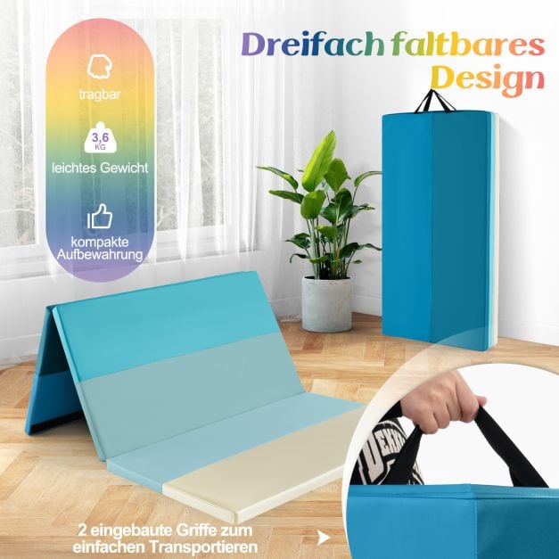 Coast Gymnastikmatte Blau - faltbare 3-teilige Trainingsmatte mit Tragegriffen - 180 x 120 x 4 cm