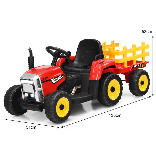 Coast Kindertraktor - LED - 3 Gänge - Inkl. Anhänger - 135 x 51 x 53 cm - Rot