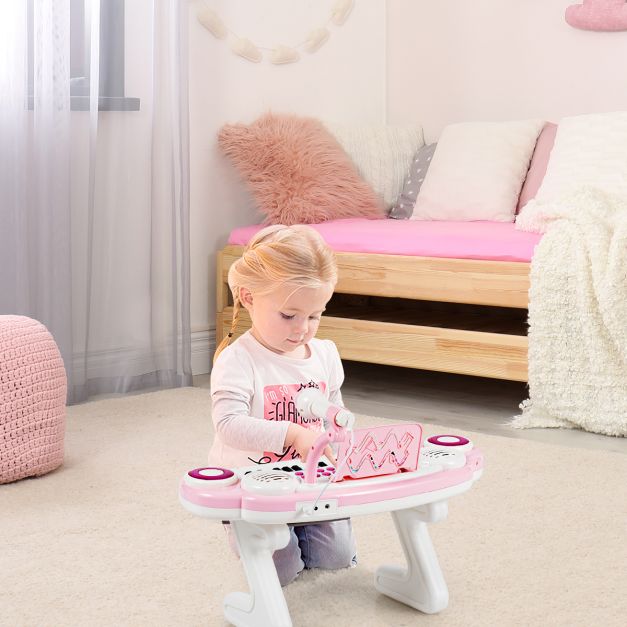 Elektrisches Keyboard mit 37 Tasten für Kinder - Spielzeugklavier mit Mikrofon, Rhythmuslicht und abnehmbaren Füßen - Pink