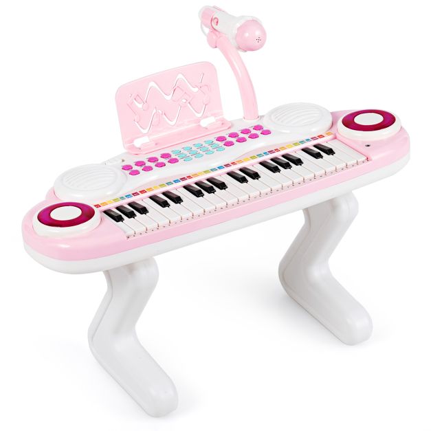 Elektrisches Keyboard mit 37 Tasten für Kinder - Spielzeugklavier mit Mikrofon, Rhythmuslicht und abnehmbaren Füßen - Pink
