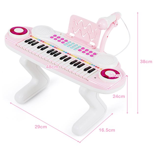 Elektrisches Keyboard mit 37 Tasten für Kinder - Spielzeugklavier mit Mikrofon, Rhythmuslicht und abnehmbaren Füßen - Pink