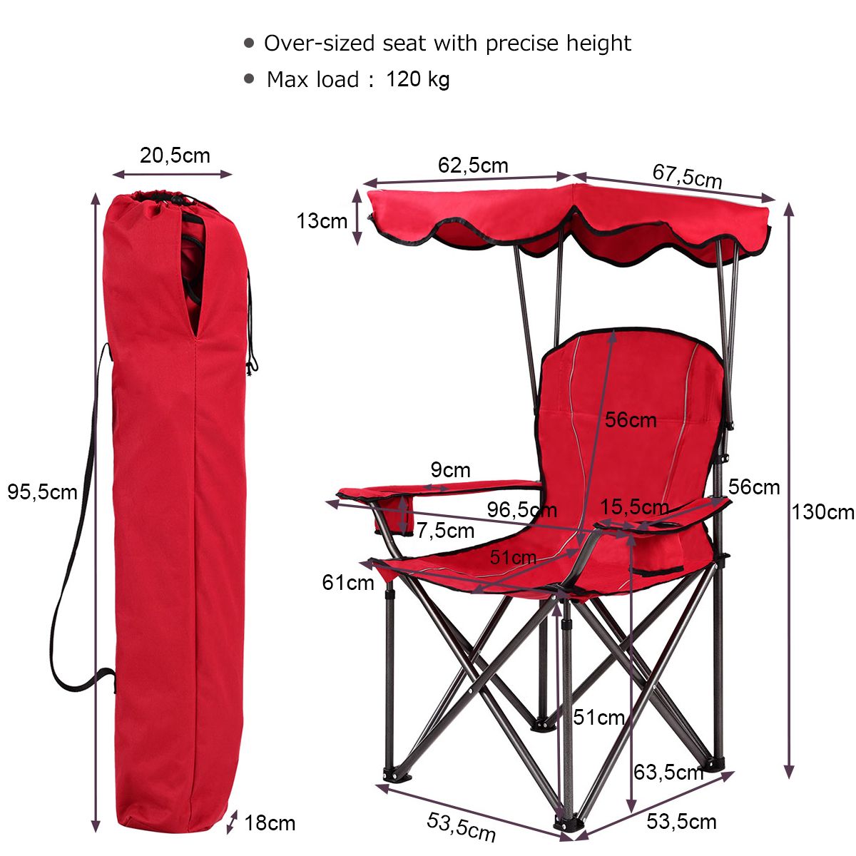 Coast Fishing Chair - Campingstuhl - mit Getränkehalter - faltbar - rot