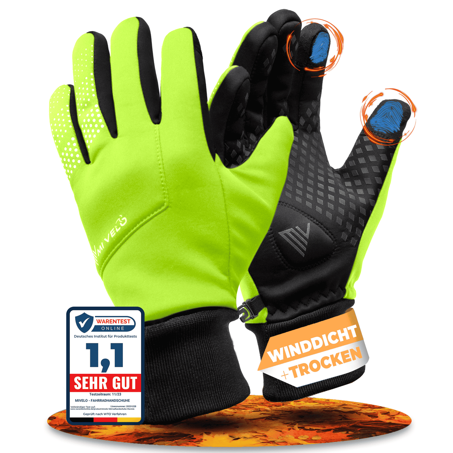 Radhandschuhe - Übergangshandschuhe - Wasser- und winddicht - Touchscreen - Extra Grip - Unisex - Gelb - Größe XXL