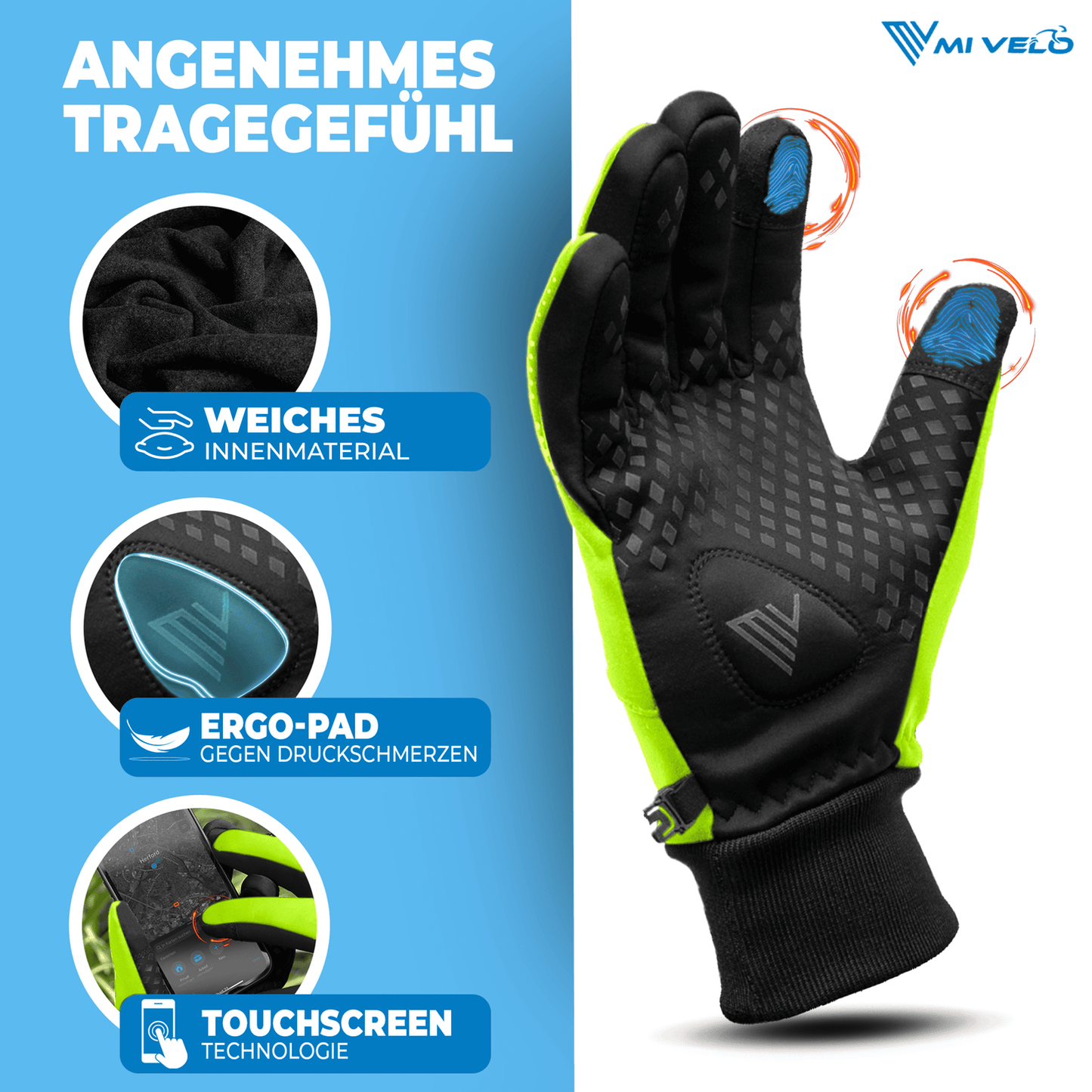 Radhandschuhe - Übergangshandschuhe - Wasser- und winddicht - Touchscreen - Extra Grip - Unisex - Gelb - Größe XXL
