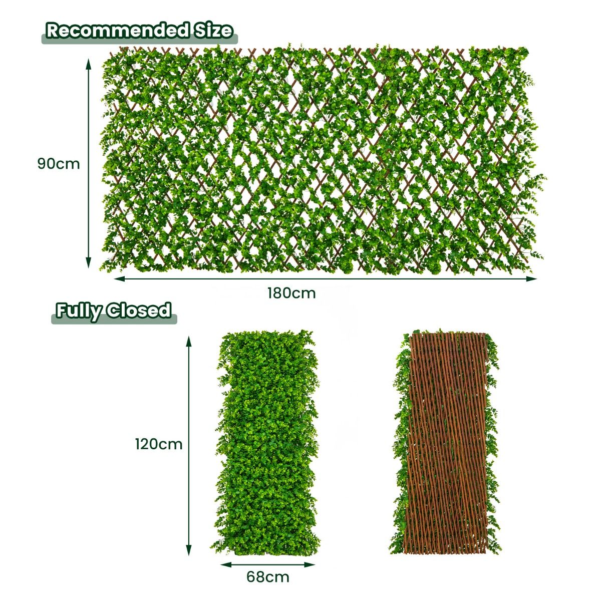 Coast Künstlicher Efeu Eukalyptus Sichtschutz - 180 x 90 cm - Grün - Versenkbarer Garten- und Balkon-Zaun aus Weide und PE
