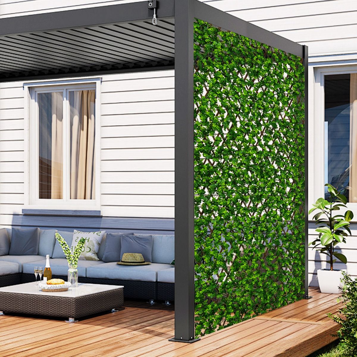 Coast Künstlicher Efeu Eukalyptus Sichtschutz - 180 x 90 cm - Grün - Versenkbarer Garten- und Balkon-Zaun aus Weide und PE