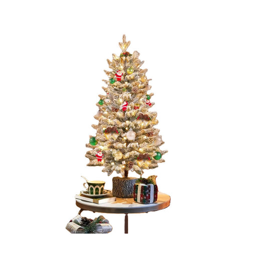 Yaheetech Künstlicher Weihnachtsbaum mit Lichtern 61 cm - Mit 355 Zweigspitzen und 50 warm-weißen LED-Lichtern und realistischem Stamm - Für drinnen und draußen - Grün mit Schnee PVC