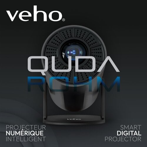 Veho Quda ROHM Tragbarer Projektor - Lautsprecherausgang 3w - usb Speicher 1 TB - 90 x90x193 mm - Gewicht 840g