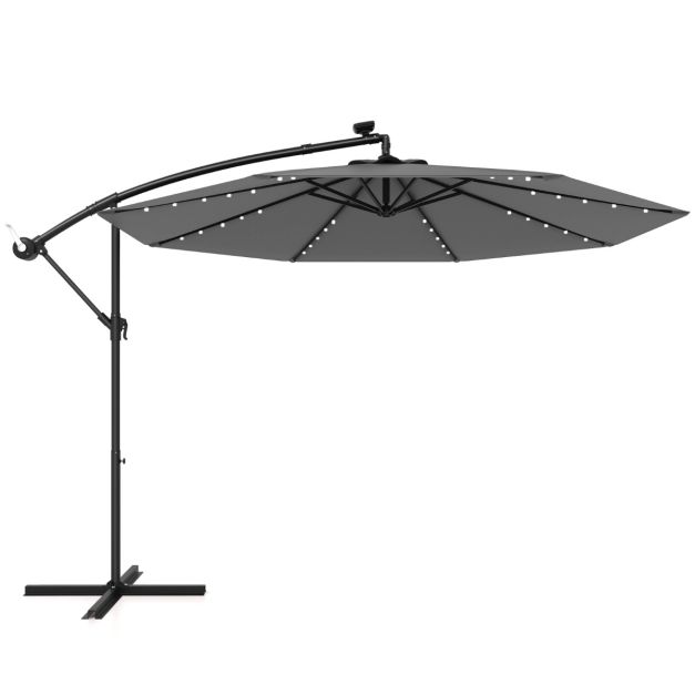 Coast Large Moveable Hanging Parasol - 300x300x250 cm - 40 LED Lichter & Solarpanel - Grau