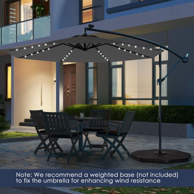Coast Large Moveable Hanging Parasol - 300x300x250 cm - 40 LED Lichter & Solarpanel - Grau