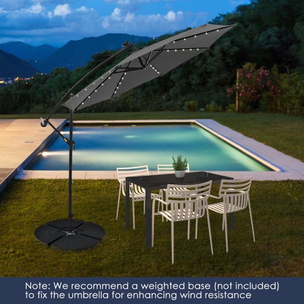 Coast Large Moveable Hanging Parasol - 300x300x250 cm - 40 LED Lichter & Solarpanel - Grau