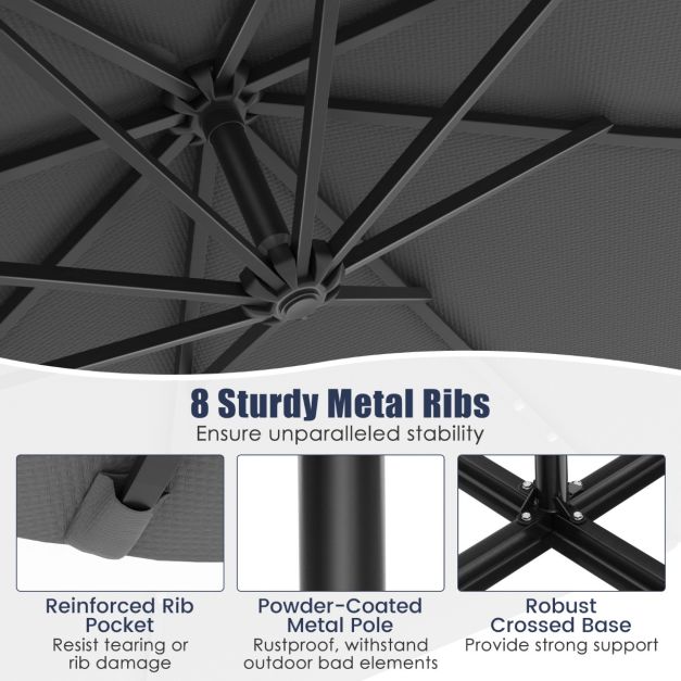 Coast Large Moveable Hanging Parasol - 300x300x250 cm - 40 LED Lichter & Solarpanel - Grau