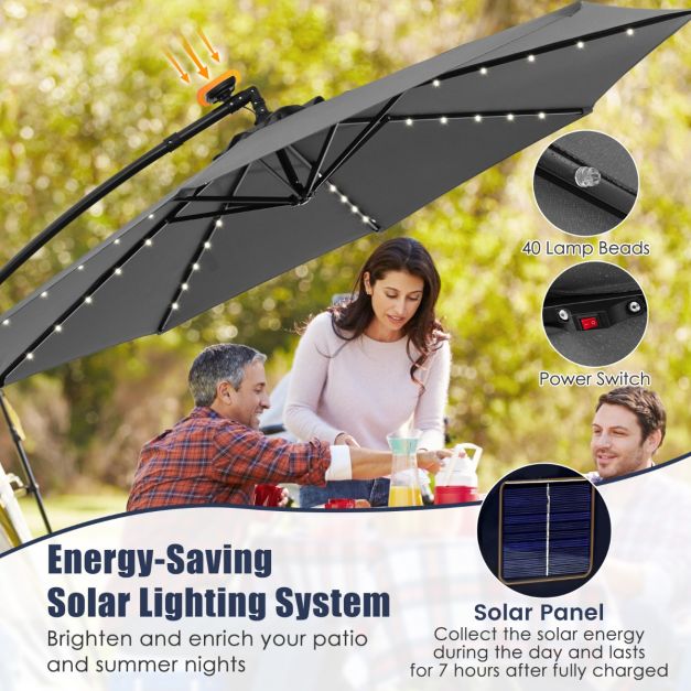 Coast Large Moveable Hanging Parasol - 300x300x250 cm - 40 LED Lichter & Solarpanel - Grau