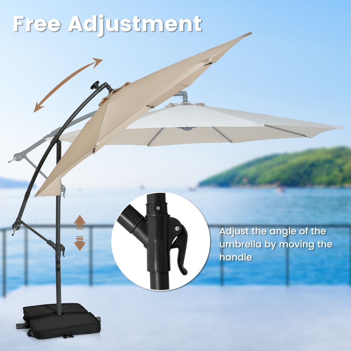 Coast Schwimmender Sonnenschirm mit Sandsäcken und LED-Beleuchtung - Ø300cm - Beige
