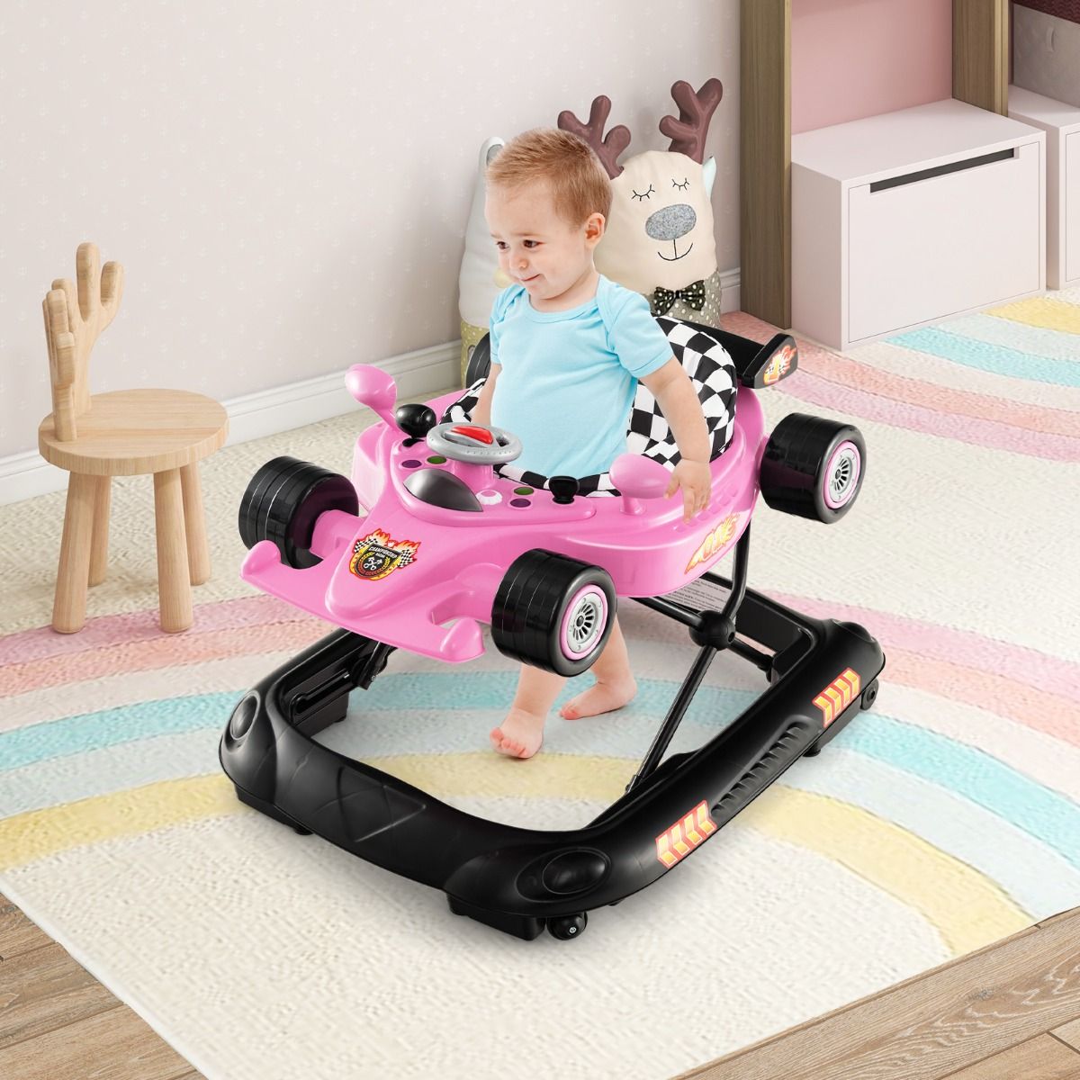 Coast Faltbarer Kinderwagen 4-in-1 Activity Roller - Verstellbare Lauflernhilfe mit Notenblatt, 3 Höhenstufen, 71x61x48,5 cm - Pink