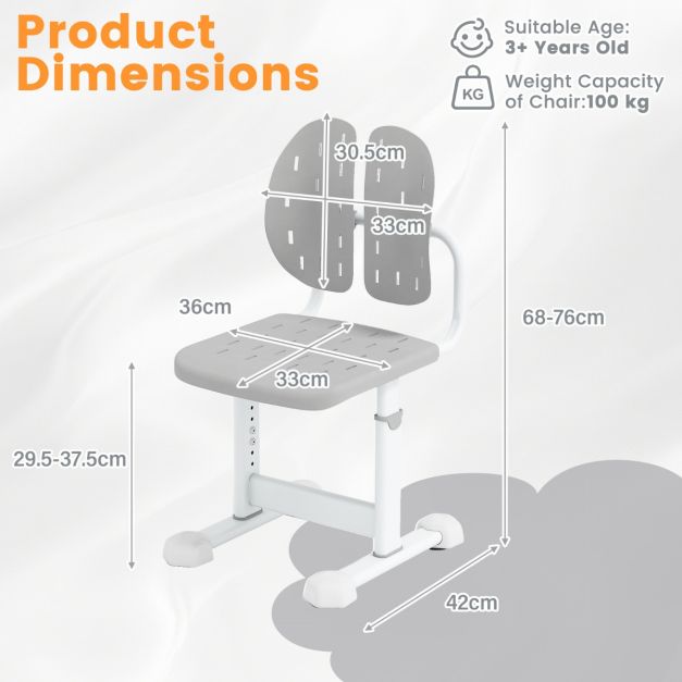 Coast Adjustable High Chair - Doppelte Rückenlehne - verstellbar - Ergonomisch - Metallrahmen - 100 kg belastbar - Grau