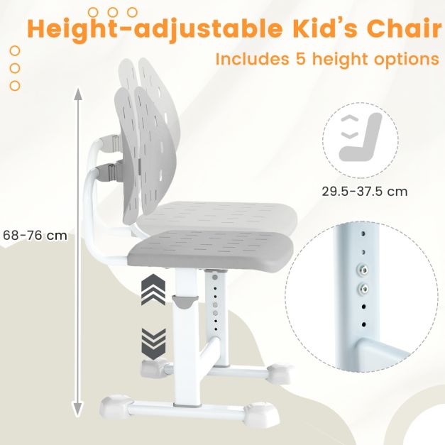 Coast Adjustable High Chair - Doppelte Rückenlehne - verstellbar - Ergonomisch - Metallrahmen - 100 kg belastbar - Grau