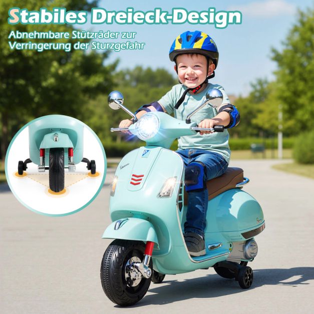 Coast Elektro-Kindermotorrad Grün - Vespa-Scooter mit LED-Licht und Hupe - 75 x 46 x 101 cm