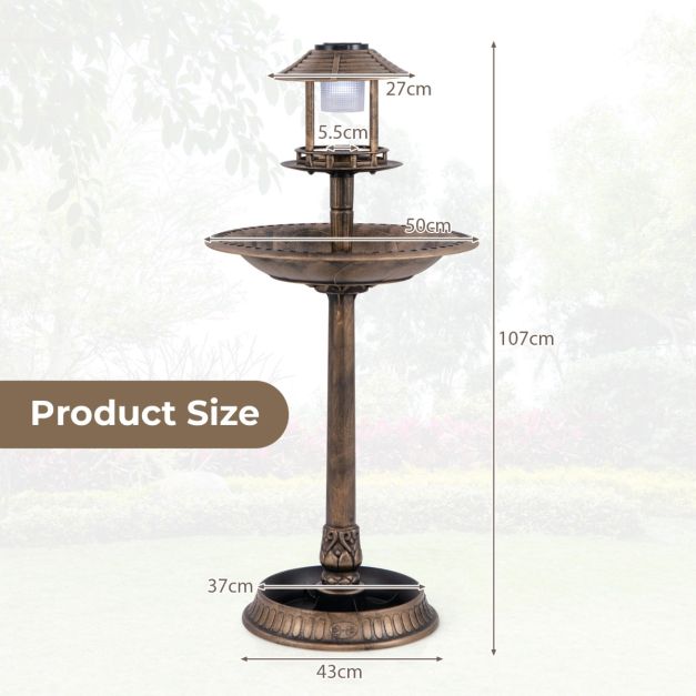 Coast Vogeltränke - Solarbeleuchtung - Blumentopf - Vogelfutterautomat - Futterstation - Spender - Bronze