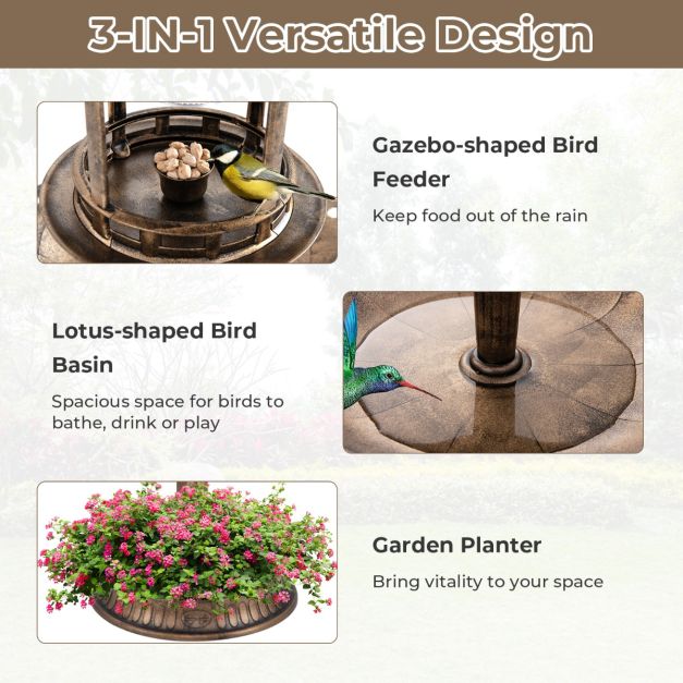 Coast Vogeltränke - Solarbeleuchtung - Blumentopf - Vogelfutterautomat - Futterstation - Spender - Bronze
