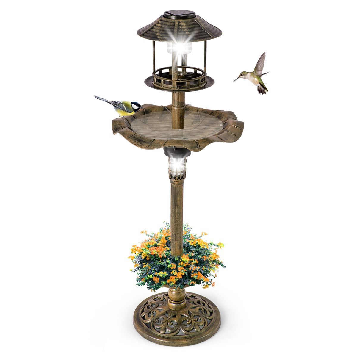 Coast Vogelfutterspender - Vogeltränke - Mit Solarlicht - Mit befüllbarem Ständer - Ã˜43x110cm - Bronze