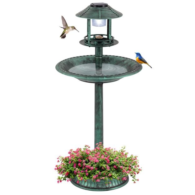 Coast Vogeltränke mit Solarbeleuchtung - Fütterungsstation mit Blumentopf 51 x 51 x 107 cm - Grün