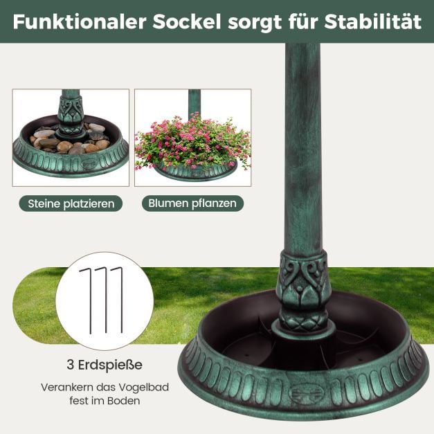 Coast Vogeltränke mit Solarbeleuchtung - Fütterungsstation mit Blumentopf 51 x 51 x 107 cm - Grün