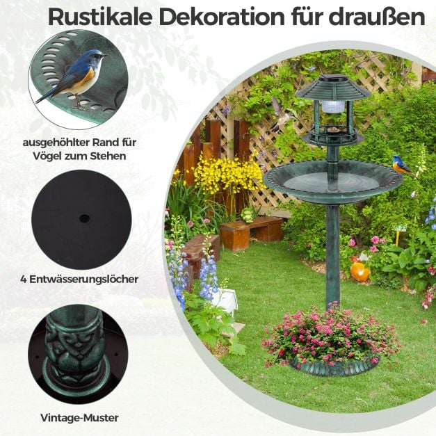 Coast Vogeltränke mit Solarbeleuchtung - Fütterungsstation mit Blumentopf 51 x 51 x 107 cm - Grün