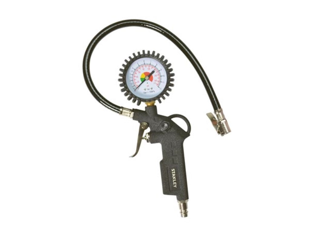 Stanley Luftpistole W150533xstn – Ausgestattet mit integriertem Manometer, einem 1/4-Zoll-Anschluss und einem ergonomischen Griff – Für Autoreifen und Luftmatratzen – Schwarzes Metall – 100 Liter pro Minute
