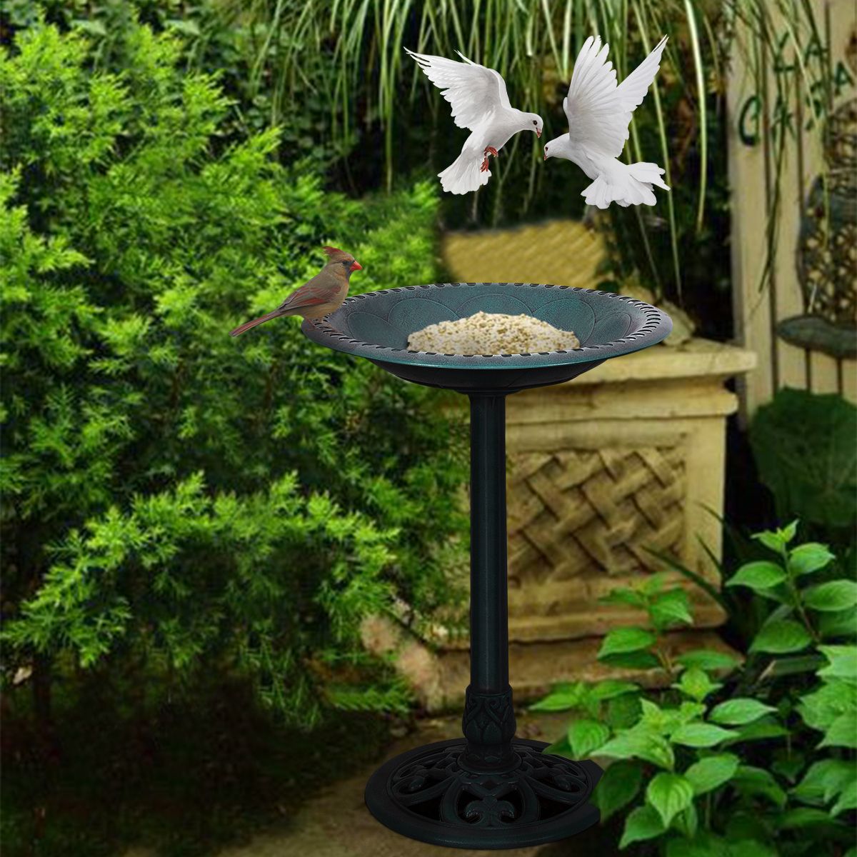 Coast Vogelfutterhaus/Vogeltränke - Freistehend, Vogelfutterhaus, Garten/Terrasse - Ø 51 x 72 cm - PP mit Harz - Grün