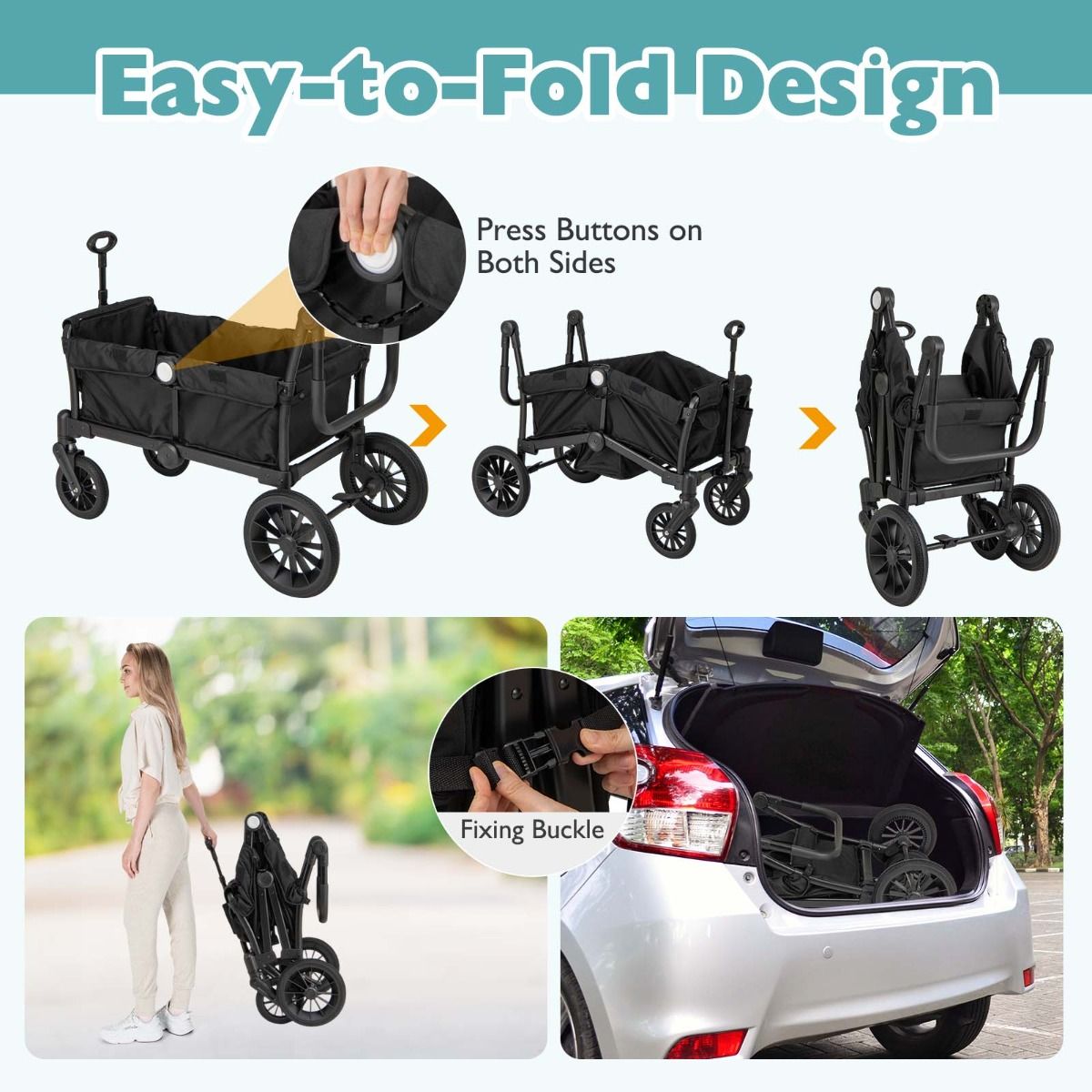 Coast 2-in-1 faltbarer Zwillings-Trolley Schwarz - 104 x 57 x 107 cm - mit verstellbarem Griff und abnehmbarem Verdeck