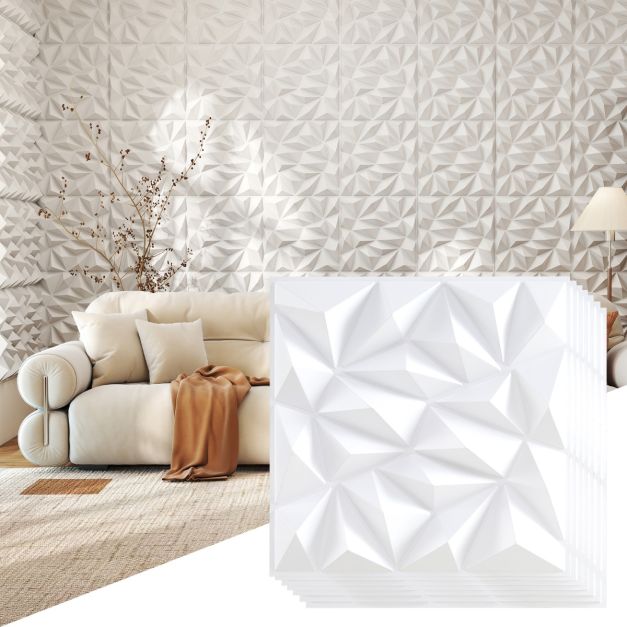 Coast 3D-Wandpaneele - Diamantdesign - 40 Stück - 50 x 50 cm - Weiß