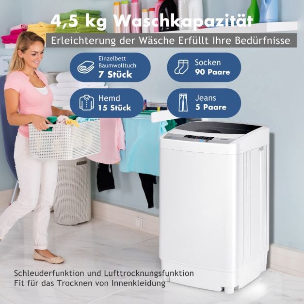 Coast Mini-Waschmaschine 4,5 kg – Vollautomatische Toplader-Waschmaschine mit Display, 50 x 50 x 85 cm – Grau