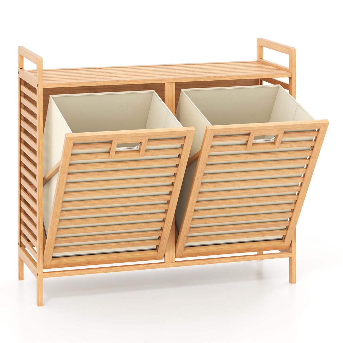 Coast Double Swivel Bamboo Wäschekorb - 80x30x72 cm - Natur - mit 2 herausnehmbaren Stoffkörben - 75 Liter