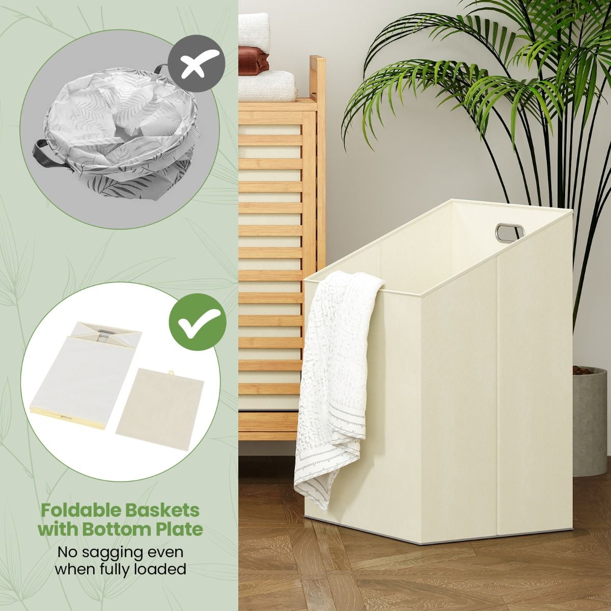 Coast Double Swivel Bamboo Wäschekorb - 80x30x72 cm - Natur - mit 2 herausnehmbaren Stoffkörben - 75 Liter