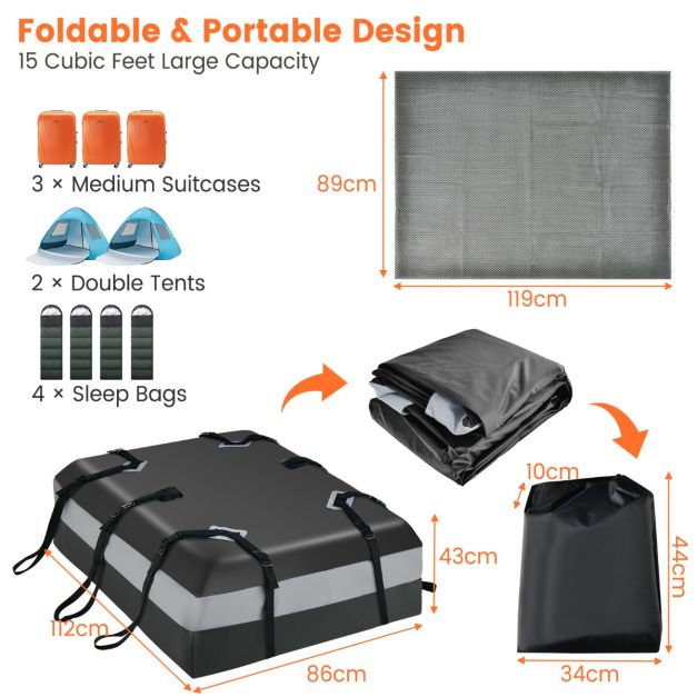 Coast Dachbox - PVC - 424L -Rutschfest - Inkl. Zahlenschloss - 112 x 86 x 43cm - Schwarz