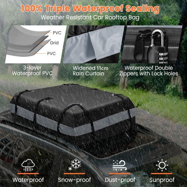 Coast Dachbox - PVC - 424L -Rutschfest - Inkl. Zahlenschloss - 112 x 86 x 43cm - Schwarz