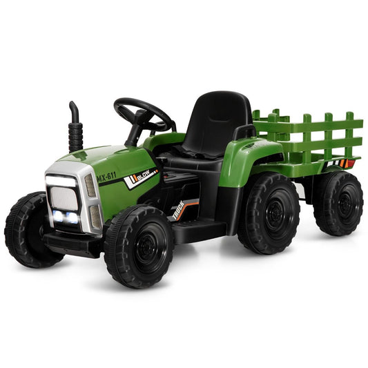 Coast 12V Kindertraktor mit Anhänger Grün - 135 x 51 x 53 cm - Fernsteuerung - LED - Musik - Bluetooth