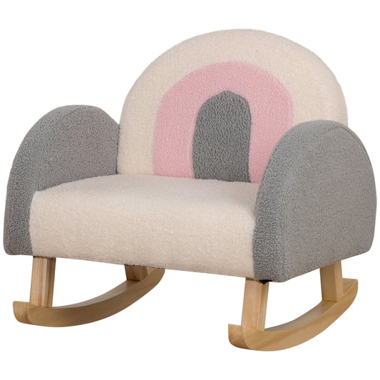 HOMCOM Kinderschaukelstuhl - Grau - 50 x 45 x 44 cm - Bequemer Stuhl mit weicher Polsterung und stabilem Holzrahmen