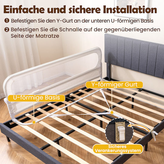 Coast Bettgitter Weiß - Faltbares Kinderbettgitter mit Mesh-Fenster und Befestigungsriemen - 178 x 36 x 60 cm