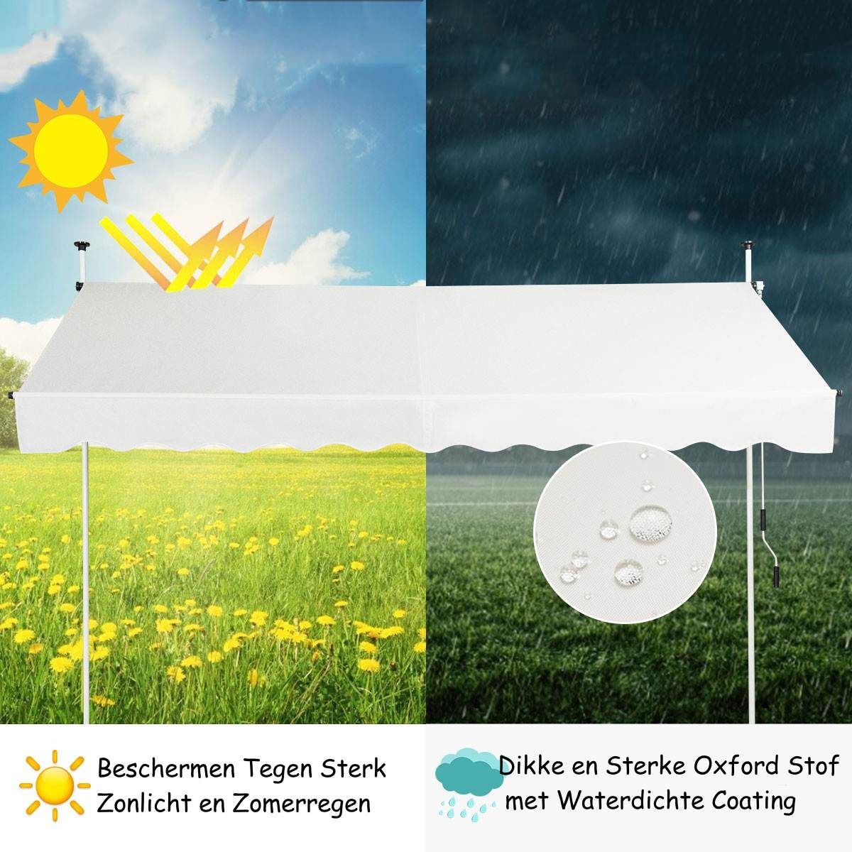Ausziehbarer Sonnenschirm Coast - Wasserdicht - UV-beständig - Verstellbar - 395 cm breit - Beige