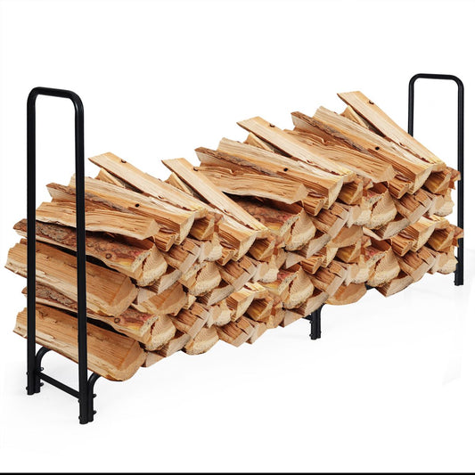 Coast Kaminholzregal mit Griffen und Sockel - Metall - 500 kg Tragfähigkeit - 250 x 36 x 122,5 cm - Schwarz